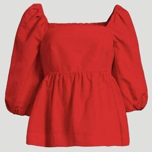 Free Assembly Women’s Large Square Neck Peplum Top Red New NWT